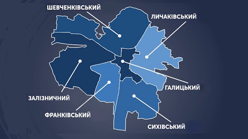 Райони Львова на карті